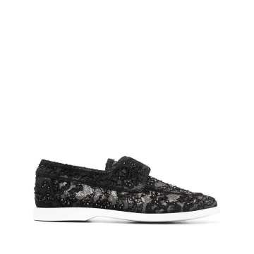 lace embroidered loafers