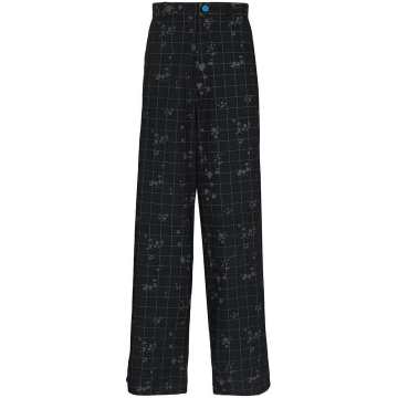 check-pattern loose-fit trousers