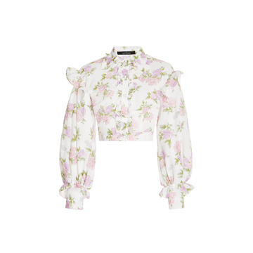 Ruffled Floral Crepe Cropped Top