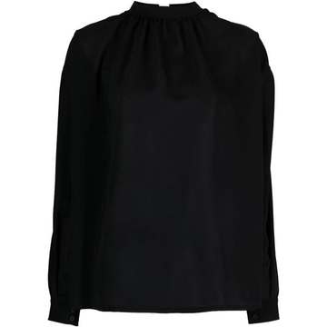 tie-fastening bishop-sleeved blouse