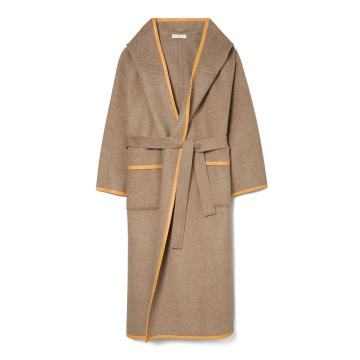 Hooded Belted Double-Faced Wool Wrap Coat