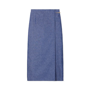 Raw Denim Wrap Midi Skirt