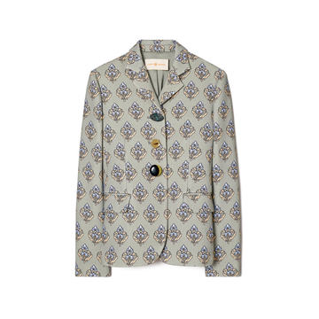 Printed Notched Twill-Crepe Jacket