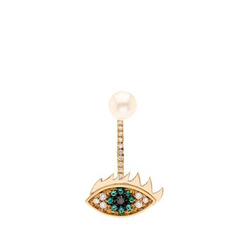 Diamond, emerald, pearl & gold earring