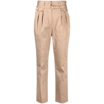 high-waisted gathered-detail trousers