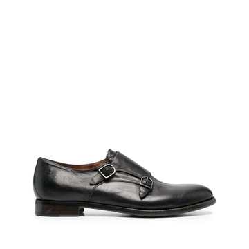 buckle-fastening leather monk shoes