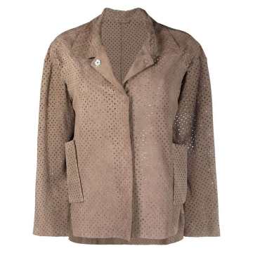 perforated suede shirt jacket