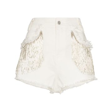 bead-tassel denim shorts