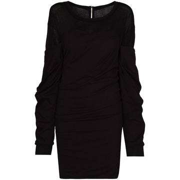 ruched long-sleeve mini dress