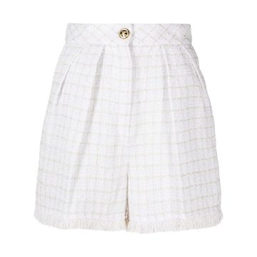 textured-check high-waisted shorts