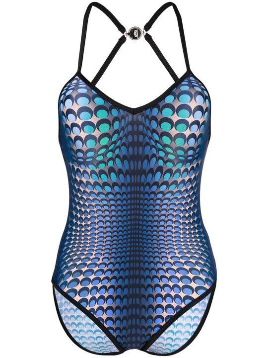 geometric-print crossover-strap swimsuit展示图