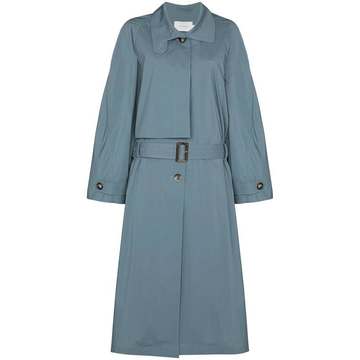 pleated back belted trench coat