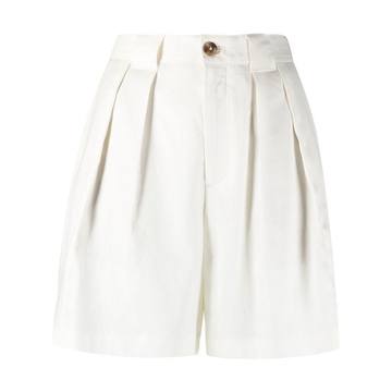 pleated high-waist linen-blend shorts