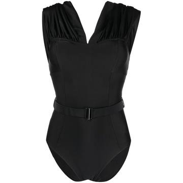 V-neck belted swimsuit