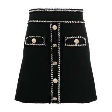 tweed gold-embossed button mini skirt