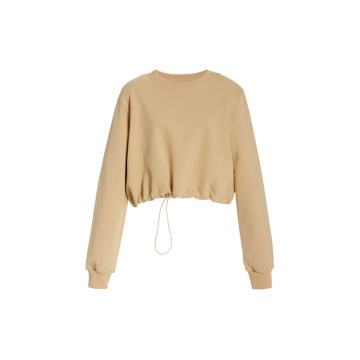 Padded-Shoulder Cotton Drawstring Sweatshirt