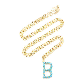 18K Yellow Gold and Turquoise Cabochon Confetti Letter Pendant