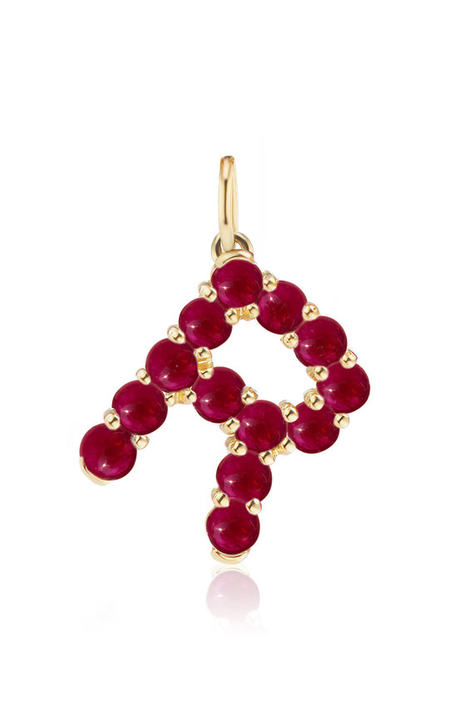 18K Yellow Gold Large Ruby Confetti Letter Necklace展示图