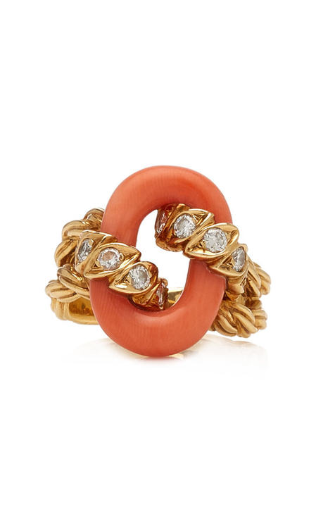 18K Yellow Gold Van Cleef & Arpels Coral & Diamond Ring展示图