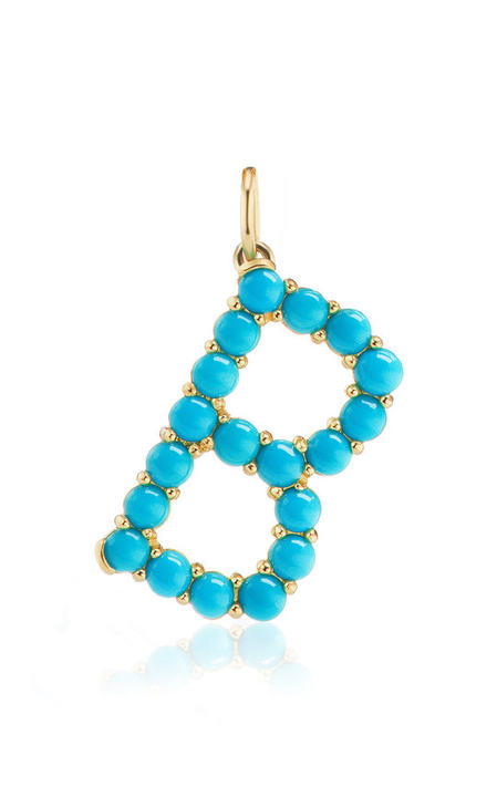 18K Yellow Gold Large Turquoise Confetti Letter Necklace展示图