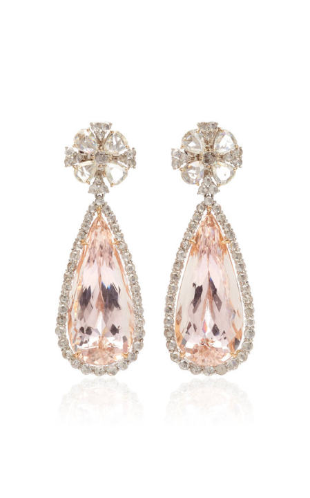 One of a Kind 18K White Gold Morganite & Diamond Earrings展示图