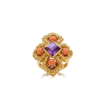 One of a Kind 18K Yellow Gold Van Cleef & Arpels Coral & Amethyst Ring