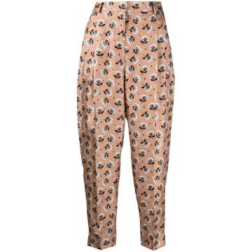 pleated floral silk trousers