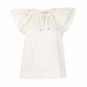 ruffled short-sleeved blouse