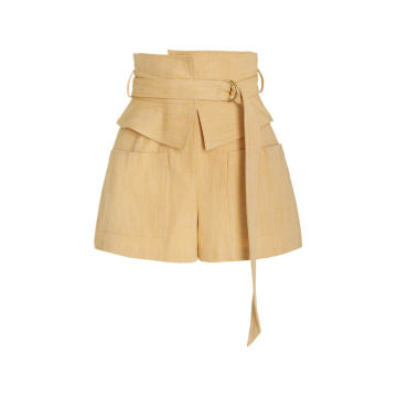 Thatcher Belted High-Rise Cotton-Blend Chambray Shorts