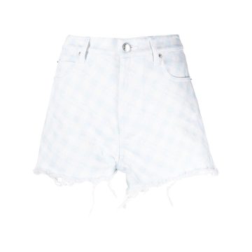 denim faded-check shorts