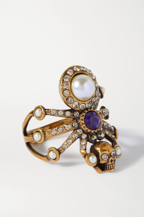 人造珍珠、水晶、金色戒指展示图