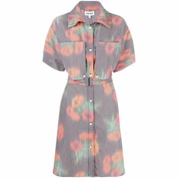 pixelated floral-print shirtdress