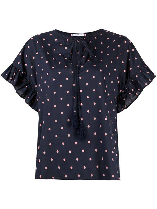 ruffle-sleeve polka-dot blouse展示图