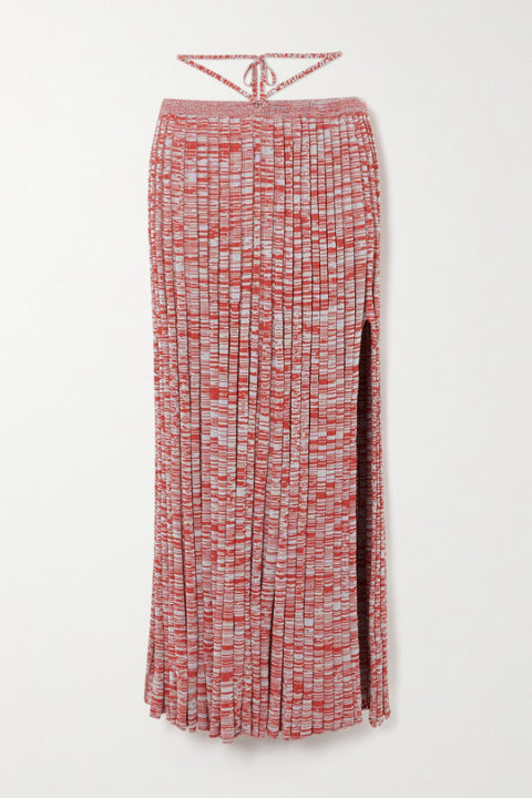 系带细节混色罗纹针织超长半身裙展示图