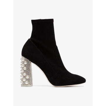 Felicity 100 suede crystal and pearl heel boots