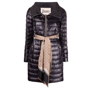scarf belted padded coat