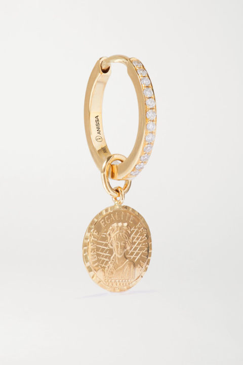 Louise d'Or Coin 14K 黄金钻石单只耳环展示图