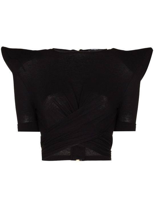 structured-shoulder cropped T-shirt展示图