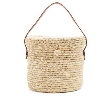 Leather-trimmed toquilla-straw basket bag