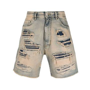 distressed-effect raw-edge denim shorts