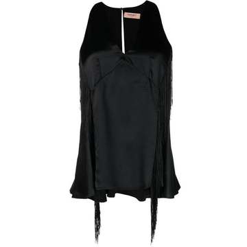 fringe-trim sleeveless top