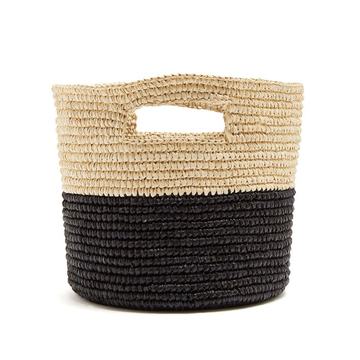 Bi-colour toquilla-straw basket bag