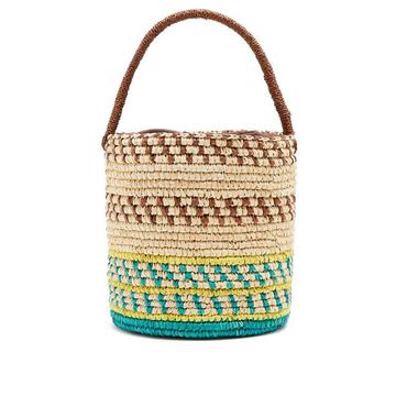 Striped toquilla-straw basket bag