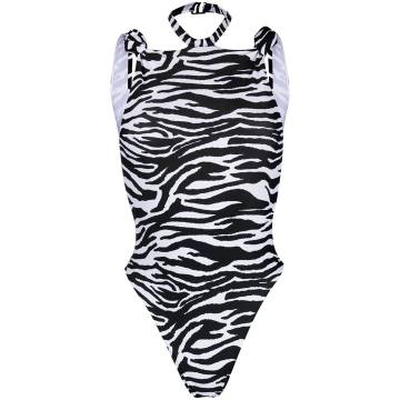 zebra-print halterneck swimsuit