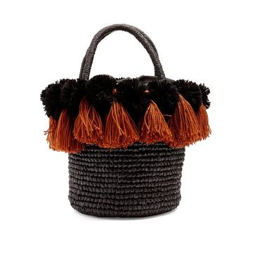 Pompom-embellished toquilla-straw basket bag