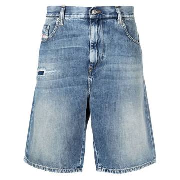 stonewashed knee-length denim shorts