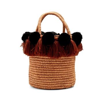 Pompom-embellished toquilla-straw basket bag