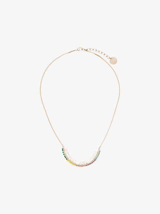 gold metallic, green and yellow netflix and chill swarovski crystal necklace展示图