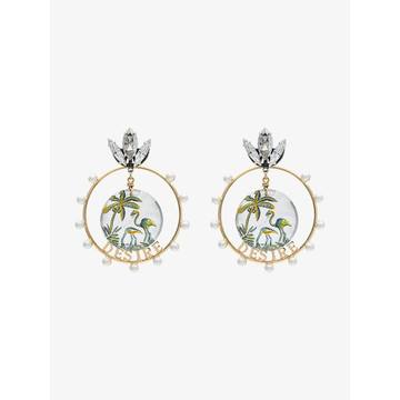 gold metallic, white and green desire swarovski crystal earrings