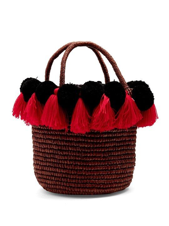 Pompom-embellished toquilla-straw basket bag展示图